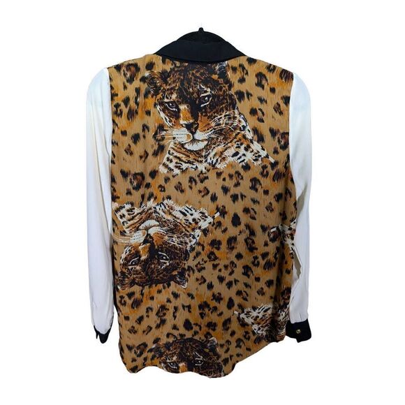 Fifty Street Cheetah Leopard Print Long Sleeve Blouse  Button Up Women's Medium - Picture 2 of 5